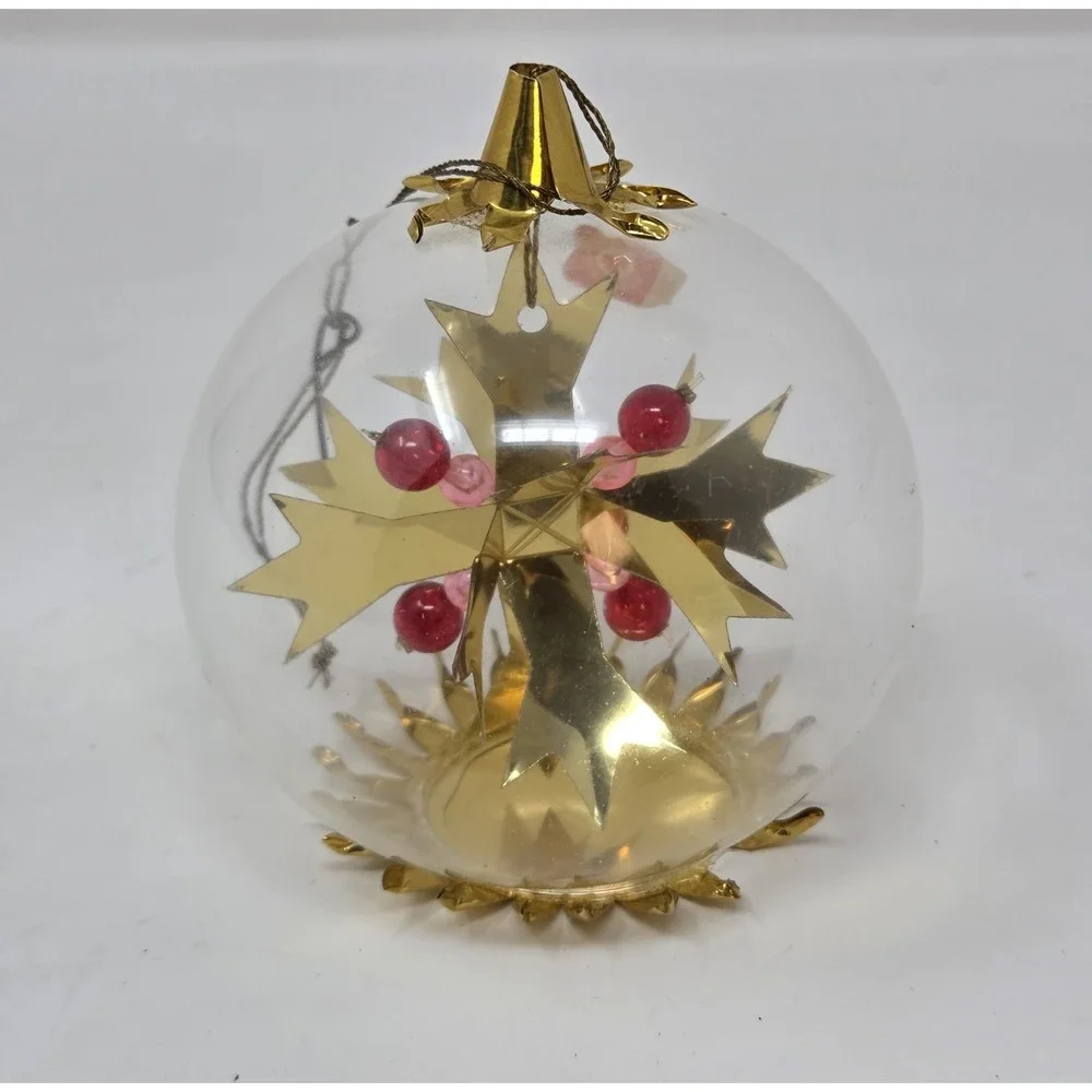 Resl Lenz Vintage West Germany Gold Foil Star Glass Christmas Ornament Beads
